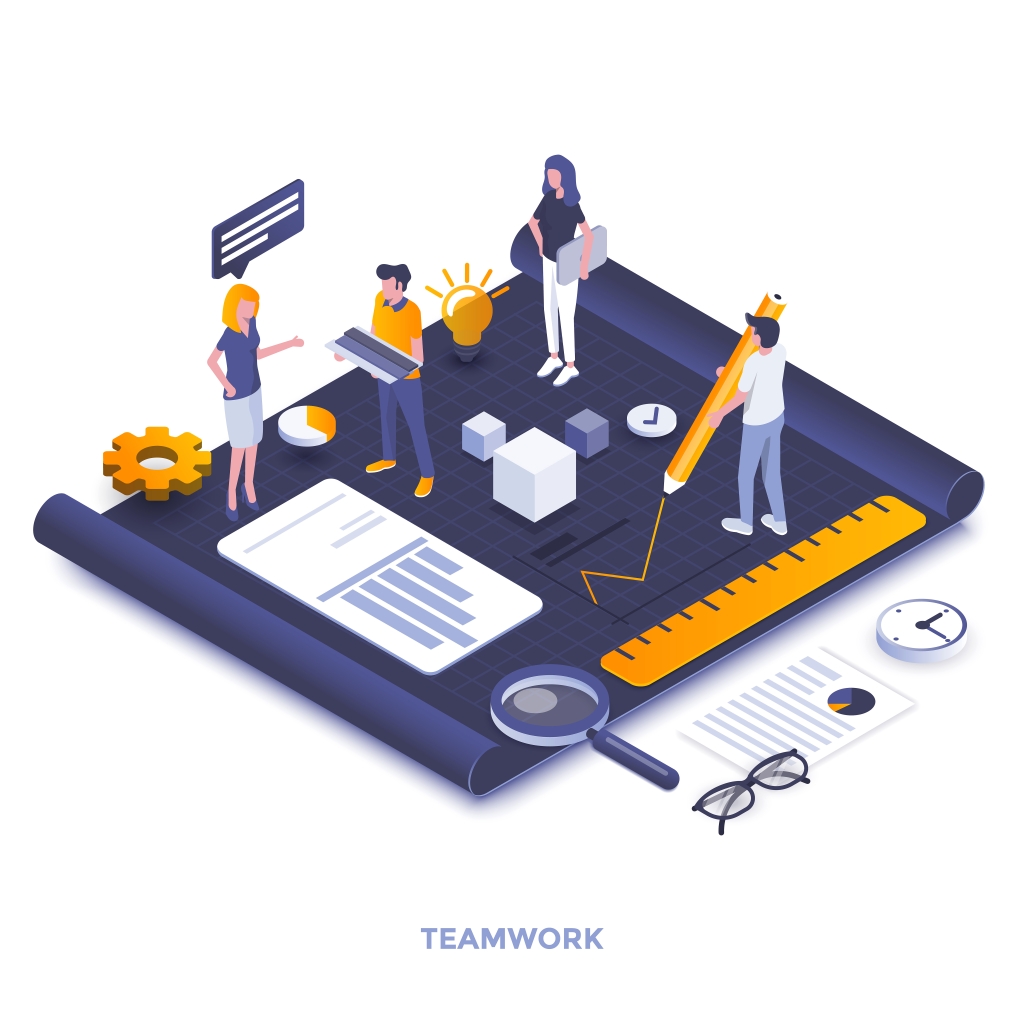 Flat color Modern Isometric Illustration design – Teamwork